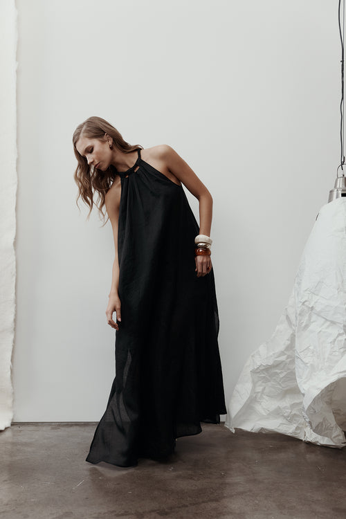 cable maxi dress / black