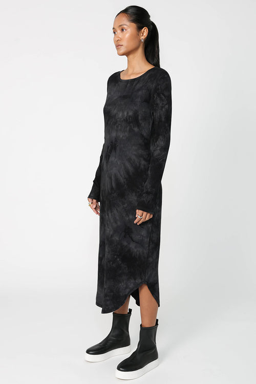 shy layering midi dress / black|charcoal tie dye