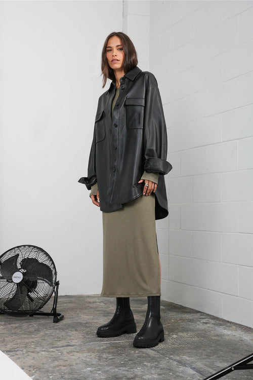 modest rib midi dress / khaki green