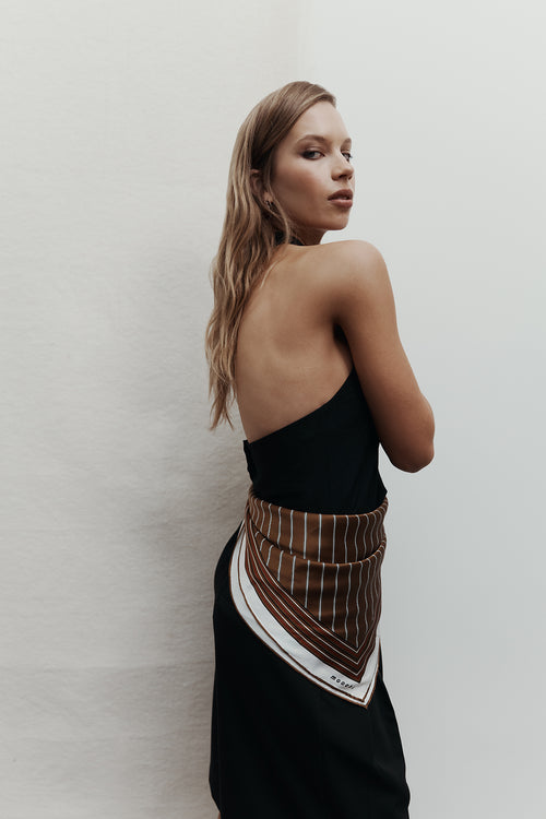 stripe moochi scarf / brown|white red stripe