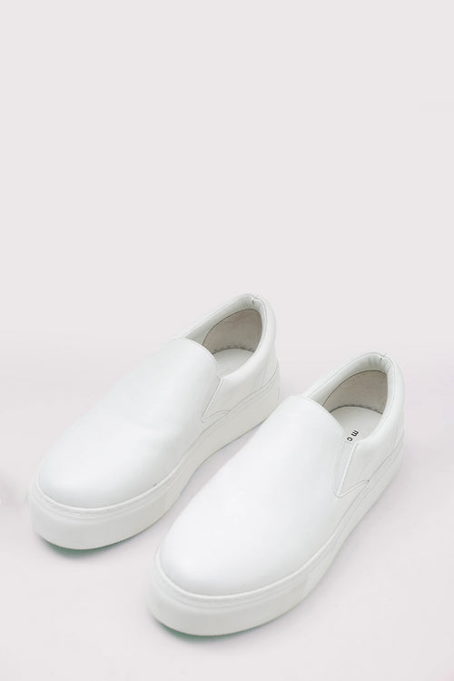 slip on platform kick / white|white
