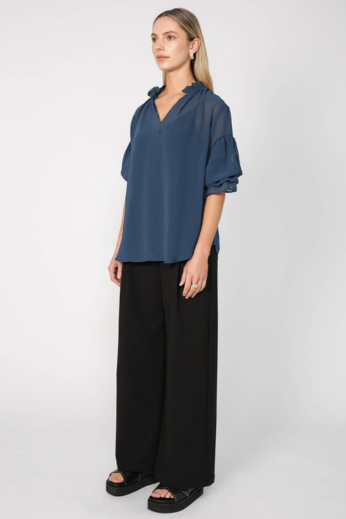 ruffed shirt / dark teal