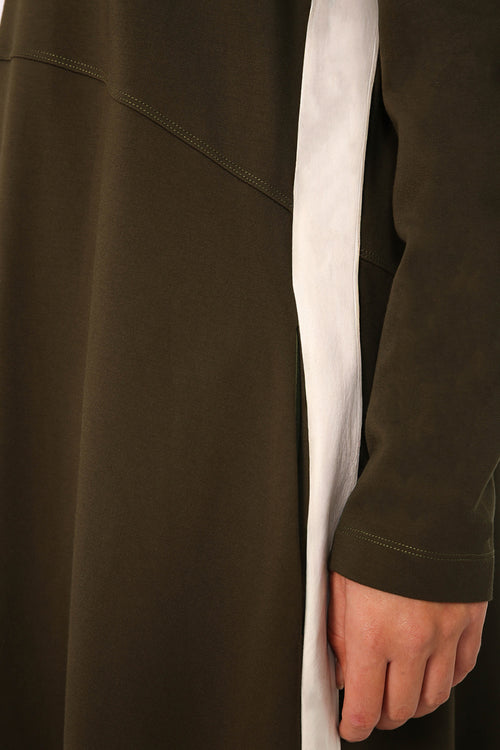 gains long sleeve spin dress / khaki|ecru stripe