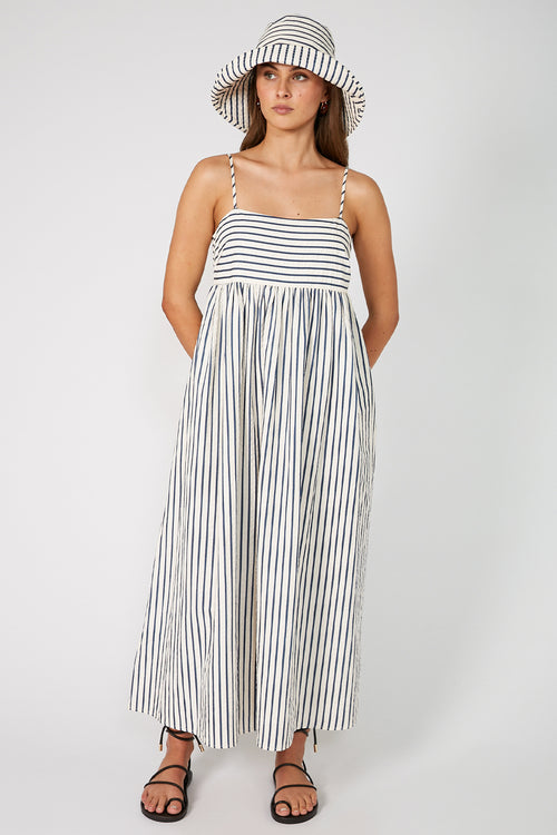 lyrical dress / ivory|navy stripe