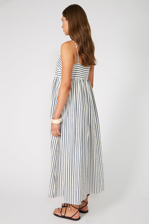 lyrical dress / ivory|navy stripe