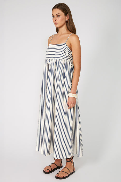 lyrical dress / ivory|navy stripe
