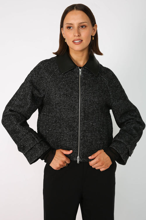 chore crop jacket / black|grey