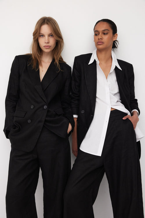 bypass blazer / black linen