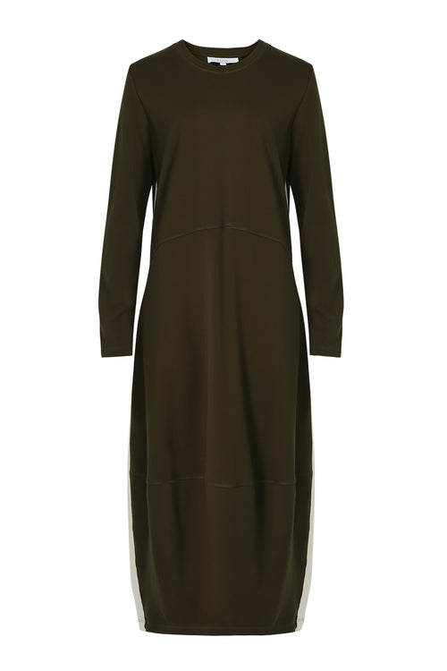 gains long sleeve spin dress / khaki|ecru stripe