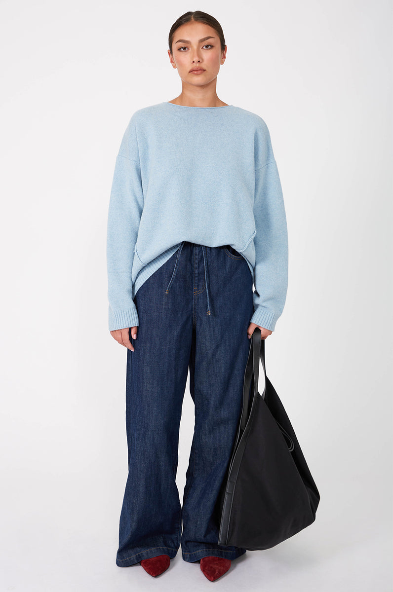 line knit sweater / powder blue marle | m o o c h i