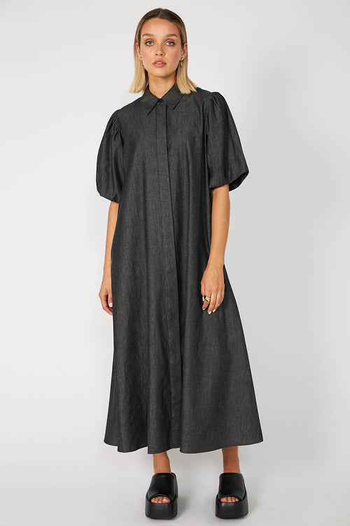 adhere midi dress / washed black