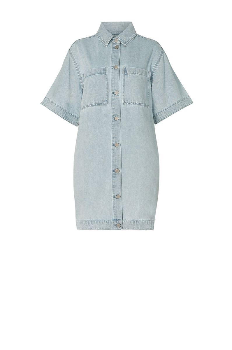 boxed denim dress / faded blue denim | m o o c h i