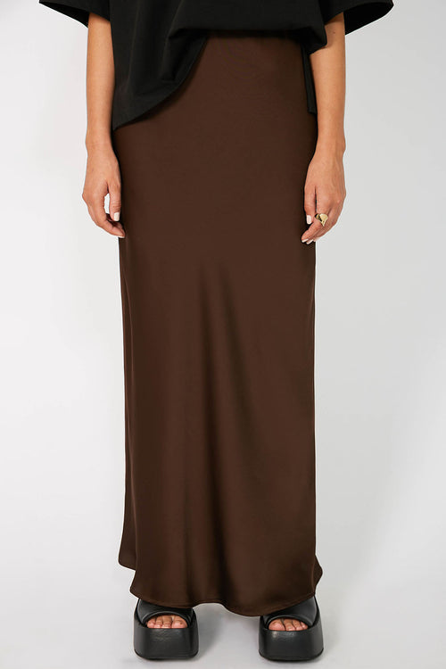 column bias maxi skirt / chocolate brown