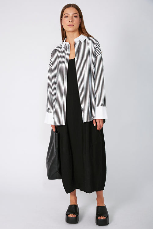 untold contrast oversize shirt / chocolate black|white stripe