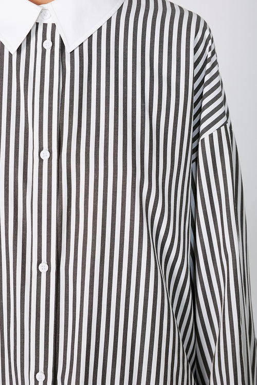 untold contrast oversize shirt / chocolate black|white stripe