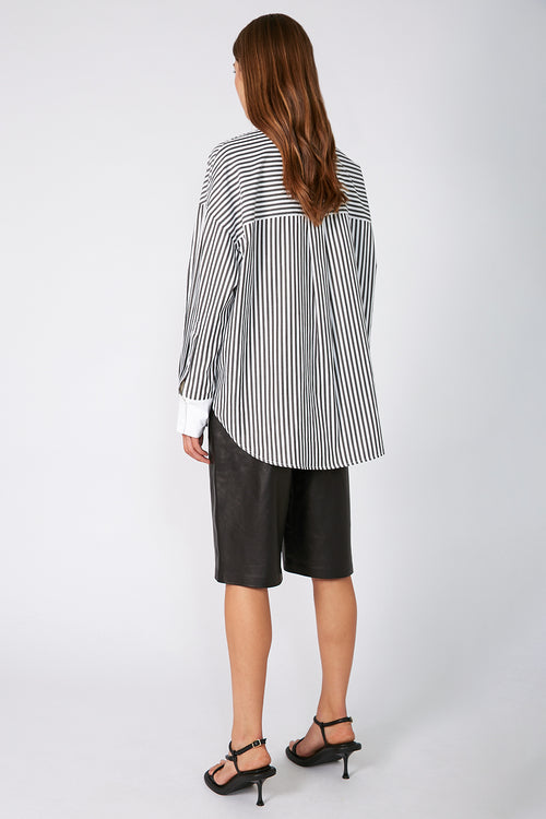 untold contrast oversize shirt / chocolate black|white stripe