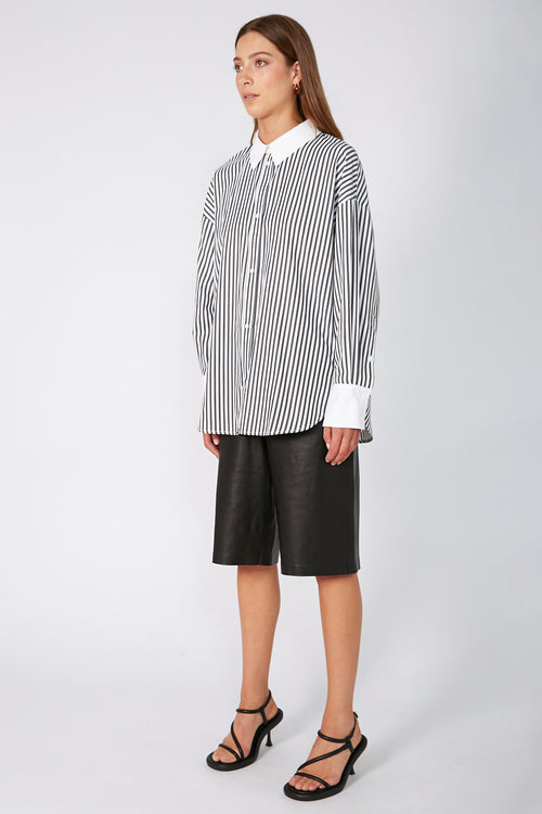 untold contrast oversize shirt / chocolate black|white stripe