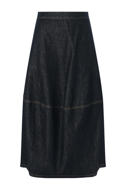 denim maxi spin skirt / indigo blue denim