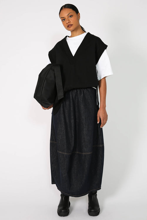 denim maxi spin skirt / indigo blue denim