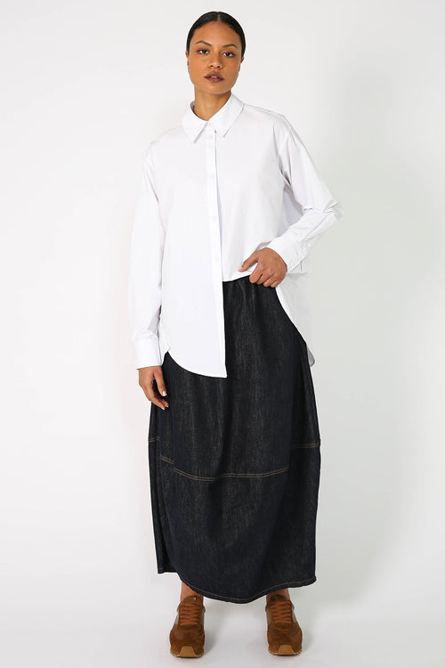 denim maxi spin skirt / indigo blue denim