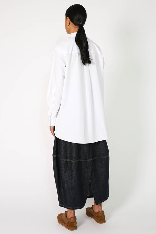 denim maxi spin skirt / indigo blue denim