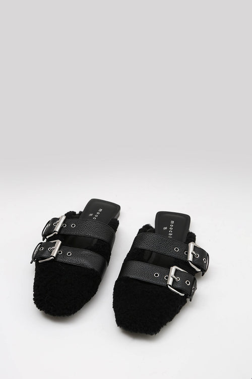 ballet buckle flat / black shearling