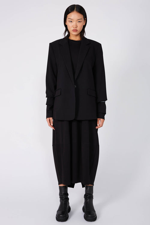 spin long sleeve ponte dress / black|black