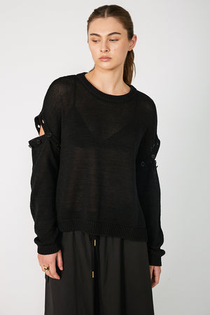 secure buttoned sweater / black