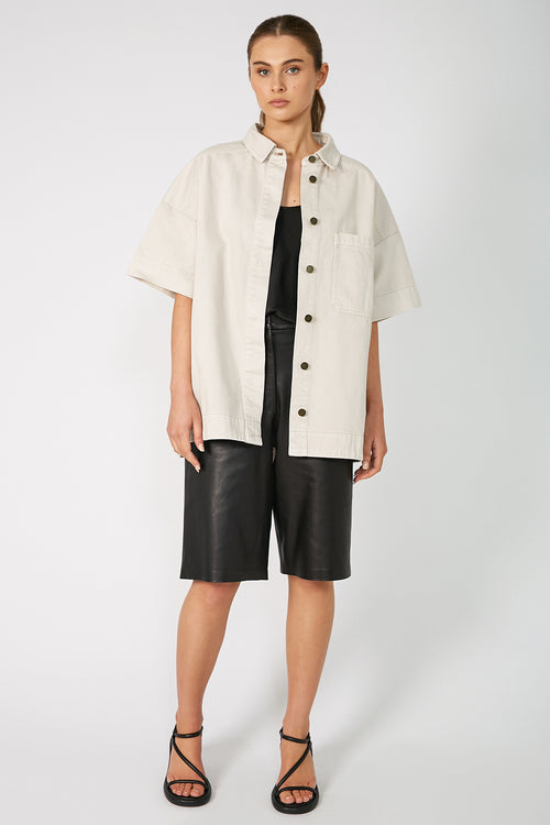 tabard short sleeve shacket / pink chalk