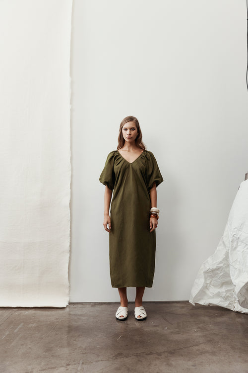 strand midi dress / olive green