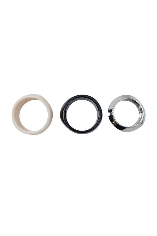 dome bangle stack / black| silver| cement