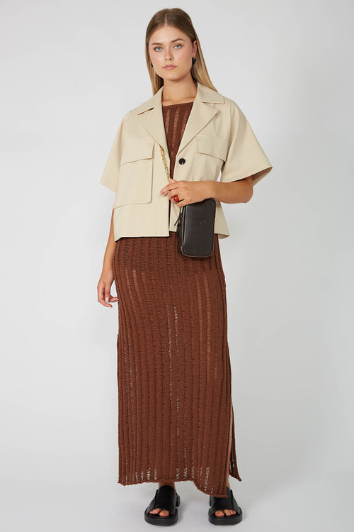 laddered tank dress / chocolate brown