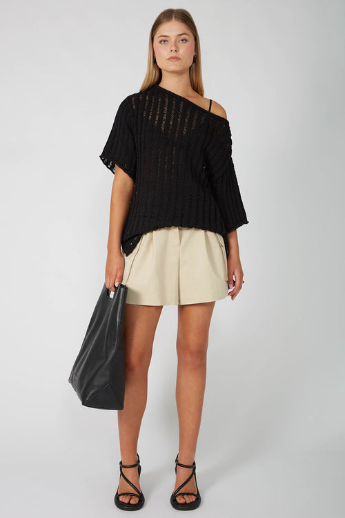 laddered tee sweater / black