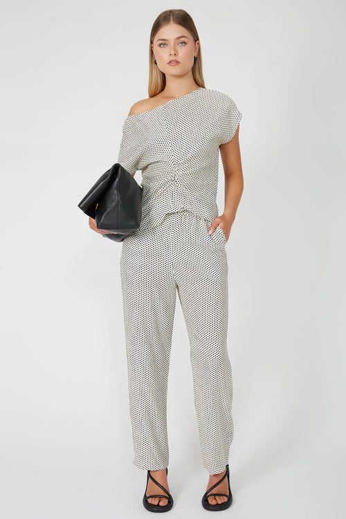 pierce short sleeve top / ivory|black polka dot