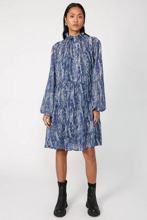 emissive long sleeve dress / blue cobra