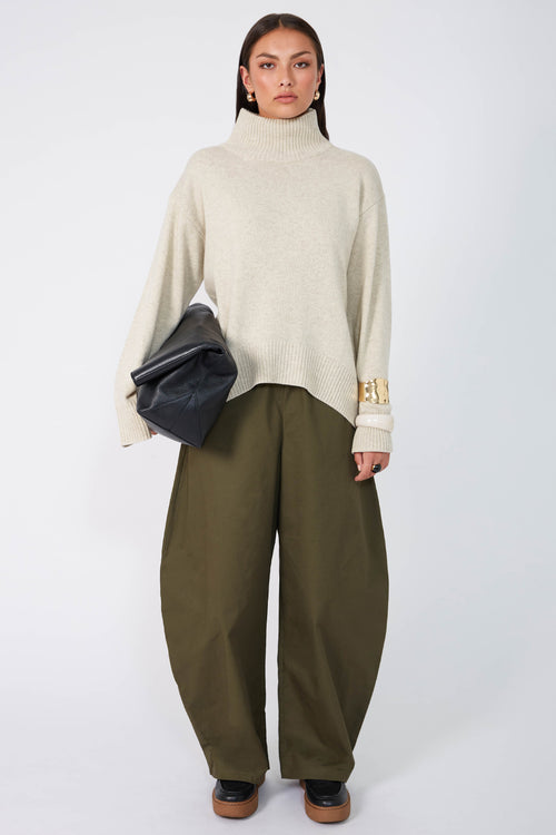 arched polo sweater / sandstone