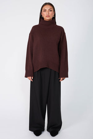 arched polo sweater / dark sangria red