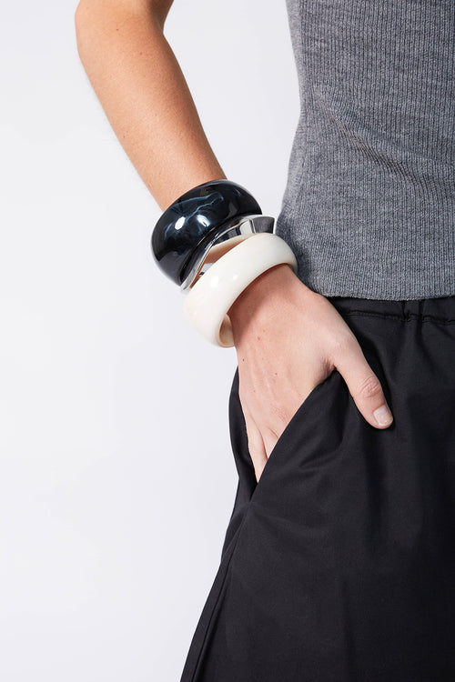 dome bangle stack / black| silver| cement