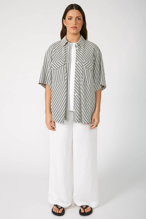 darby shirt / ecru|black stripe