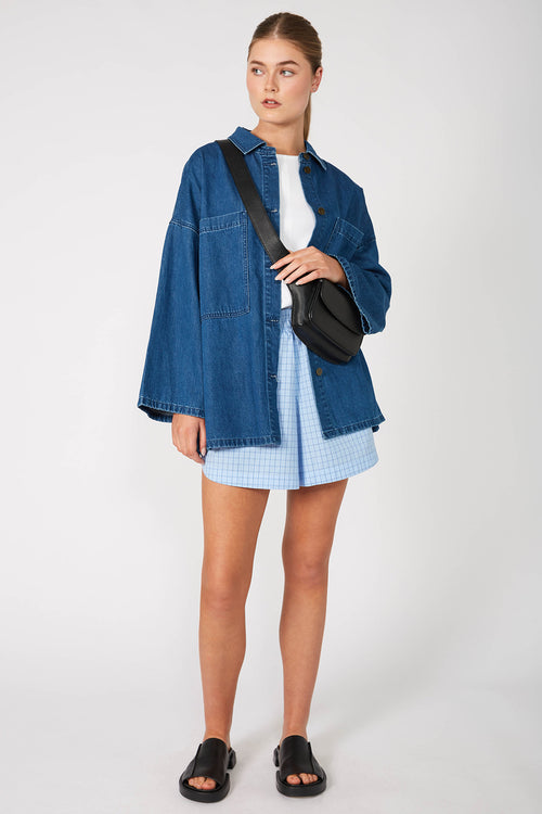 darby contrast short / blue check plaid