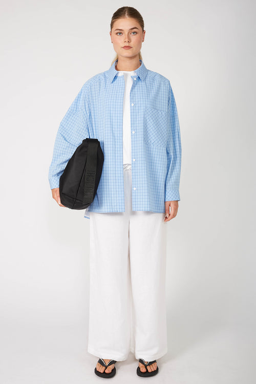 tabard contrast shirt / blue check plaid