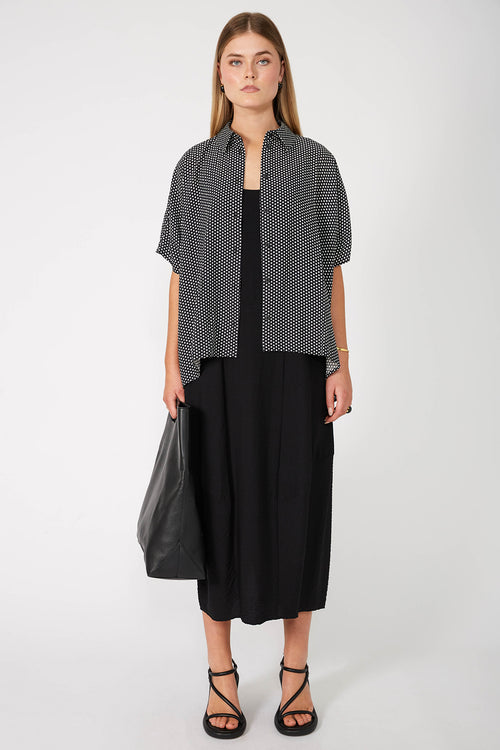 shirr shirt / black|ivory polka dot