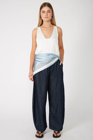 stripe moochi scarf / blue|tan stripe