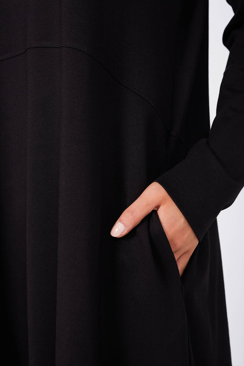 spin long sleeve ponte dress / black|black