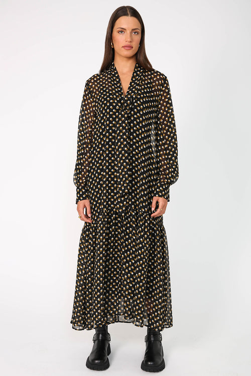 focused dress / black|camel spot