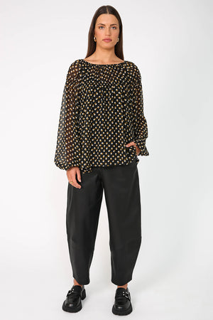 gallery long sleeve top / black|camel spot