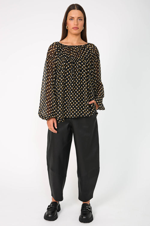 gallery long sleeve top / black|camel spot