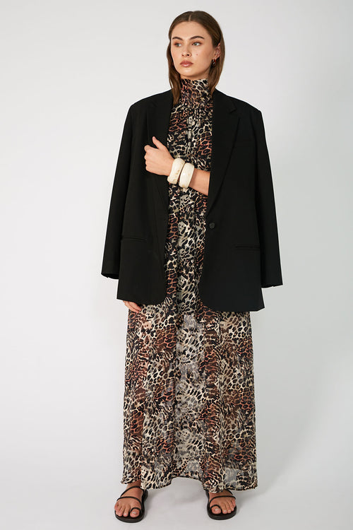 area dress / black|brown cheetah print