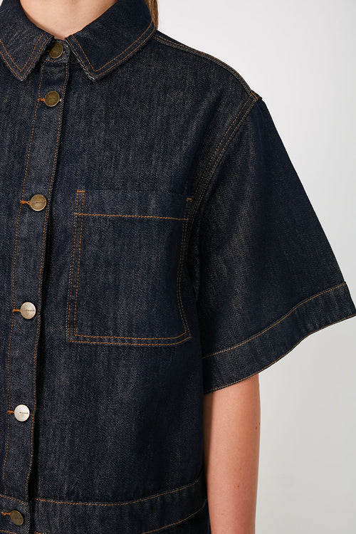 boxed denim jacket / indigo blue denim