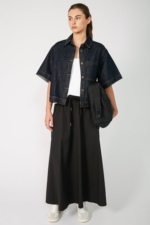 boxed denim jacket / indigo blue denim